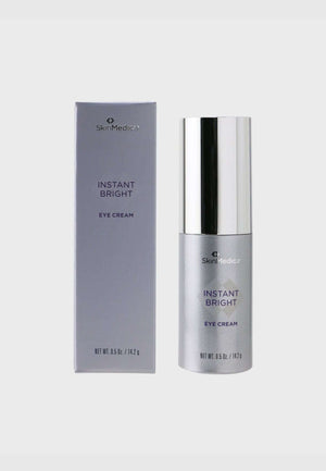 SkinMedica Instant Bright Eye Cream bottle and box for dark circles, puffiness, brighter smoother under-eye skin care today.