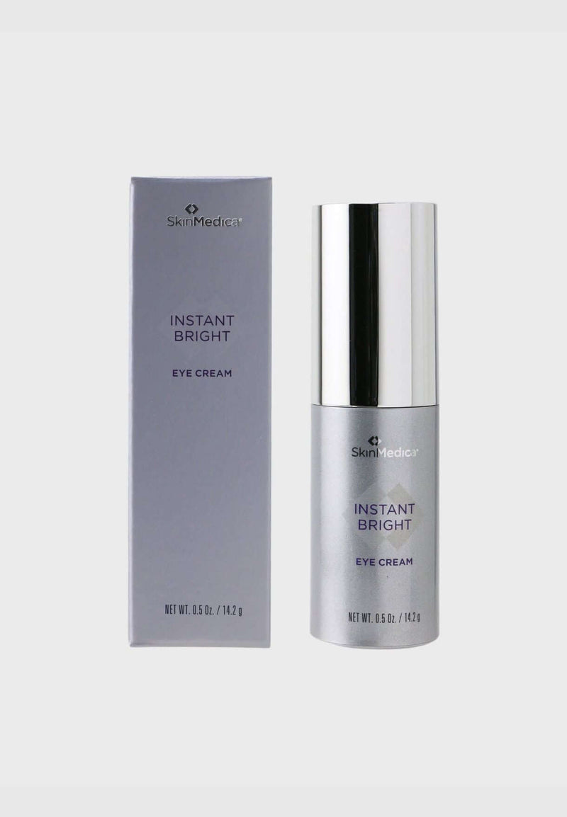SkinMedica Instant Bright Eye Cream bottle and box for dark circles, puffiness, brighter smoother under-eye skin care today.