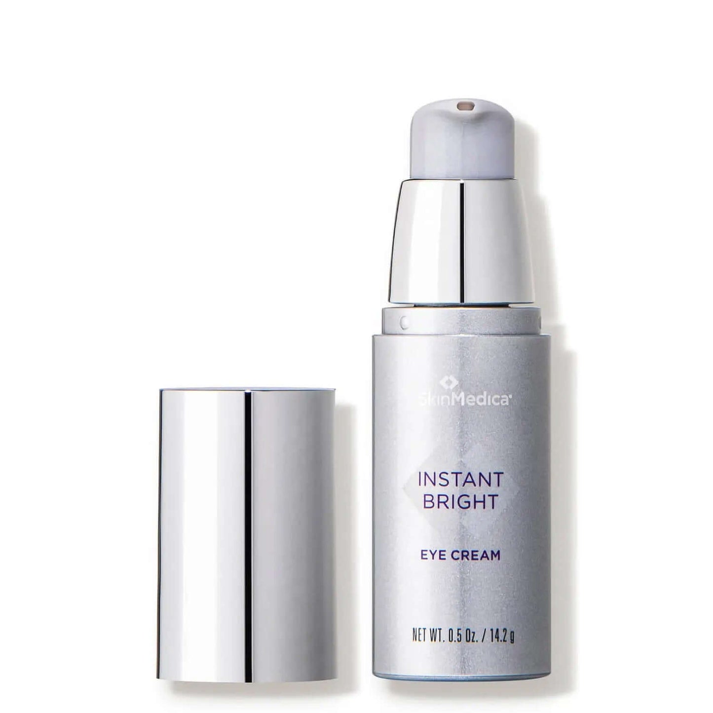 SkinMedica Instant Bright Eye Cream open pump bottle with applicator for brightening and smoothing under-eye skin care