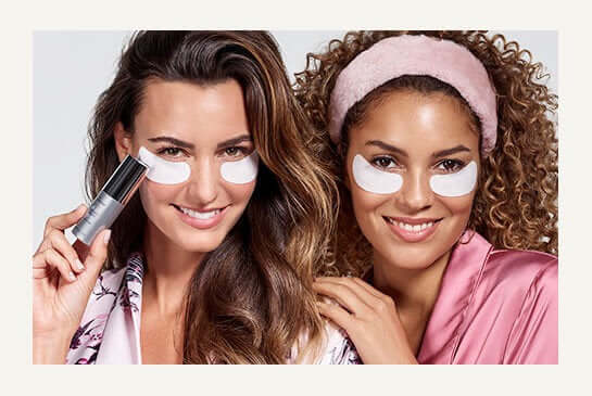 SkinMedica Instant Bright Eye Mask lifestyle image showing hydrogel patches for brighter, smoother, refreshed under-eye skin