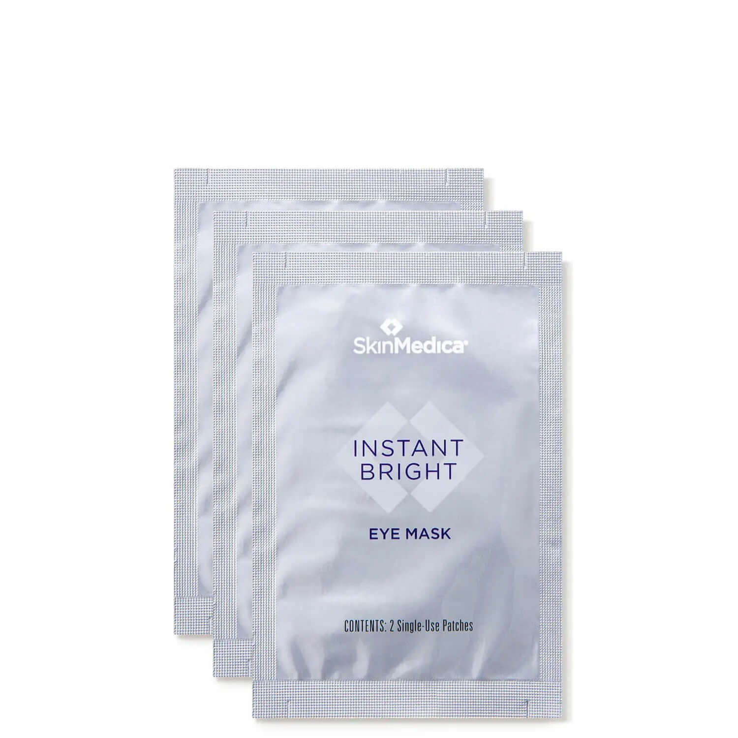 SkinMedica Instant Bright Eye Mask three packets with golden root, yeast extract for puffiness and tired under-eye care use.