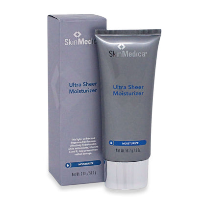 SkinMedica Ultra Sheer Moisturizer box and tube with oil-free formula and vitamins C and E for daily hydration skin use now.
