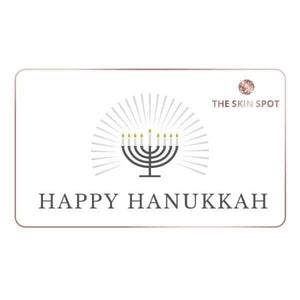 The Skin Spot Happy Hanukkah gift card with menorah design for holiday skincare gifting and beauty gift choices online today