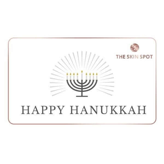 The Skin Spot Happy Hanukkah gift card with menorah design for holiday skincare gifting and beauty gift choices online today