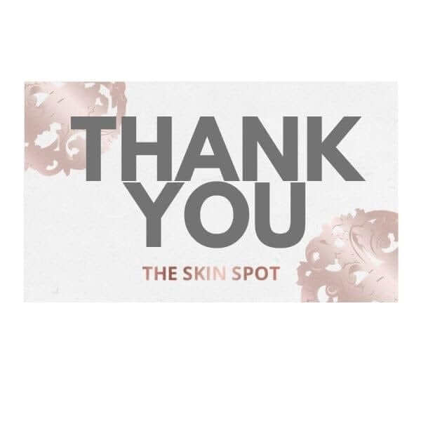 The Skin Spot thank you gift card with blush accents for thoughtful skincare gifts, client rewards and beauty shopping card.
