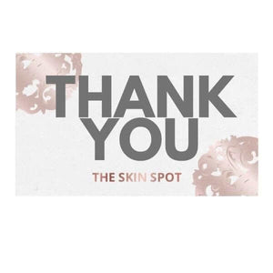 The Skin Spot thank you gift card with blush accents for thoughtful skincare gifts, client rewards and beauty shopping card.