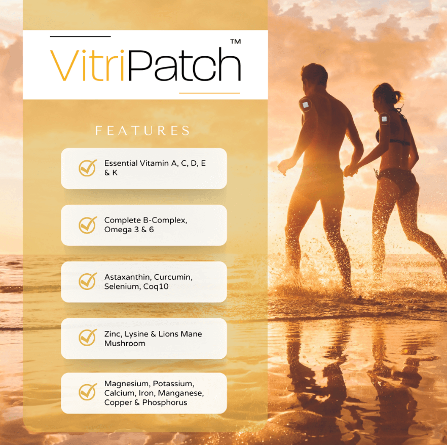 VitriPatch vitamin patch highlighting essential vitamins minerals and nutrients for daily nutrition and health support