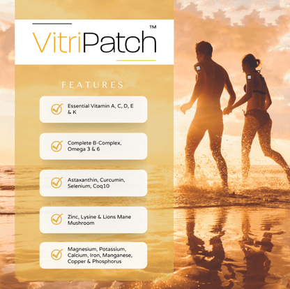 VitriPatch vitamin patch highlighting essential vitamins minerals and nutrients for daily nutrition and health support